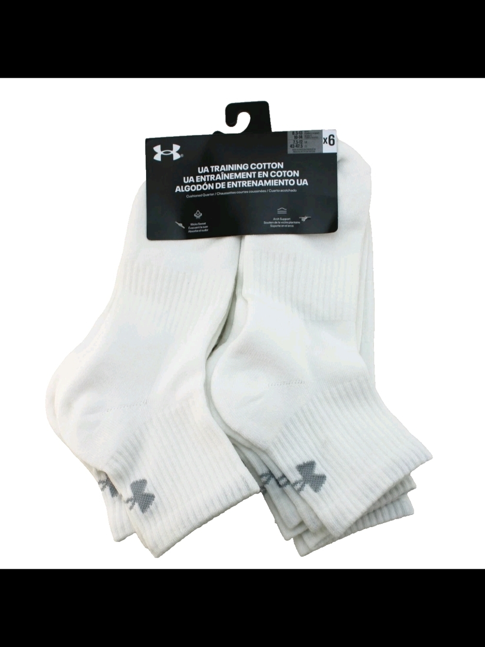 UNDER ARMOUR UA Training 6 Pairs Men's 8.5-13 White /Gray Logo Ankle Socks Large